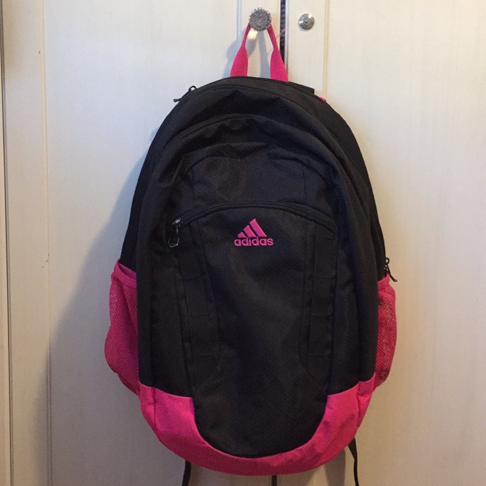 Womens black and pink adidas backpack